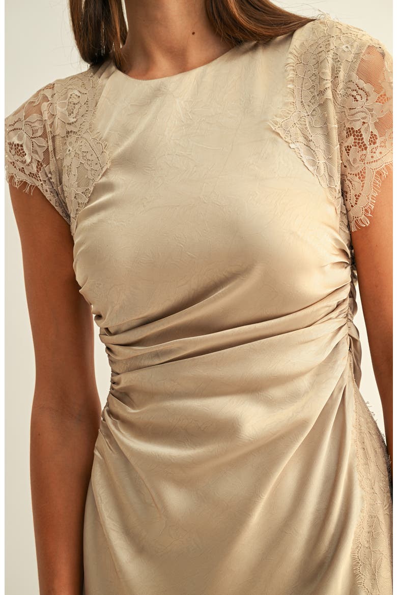 Camila Lace Trim Satin Dress, Alternate, color, CHAMPAGNE