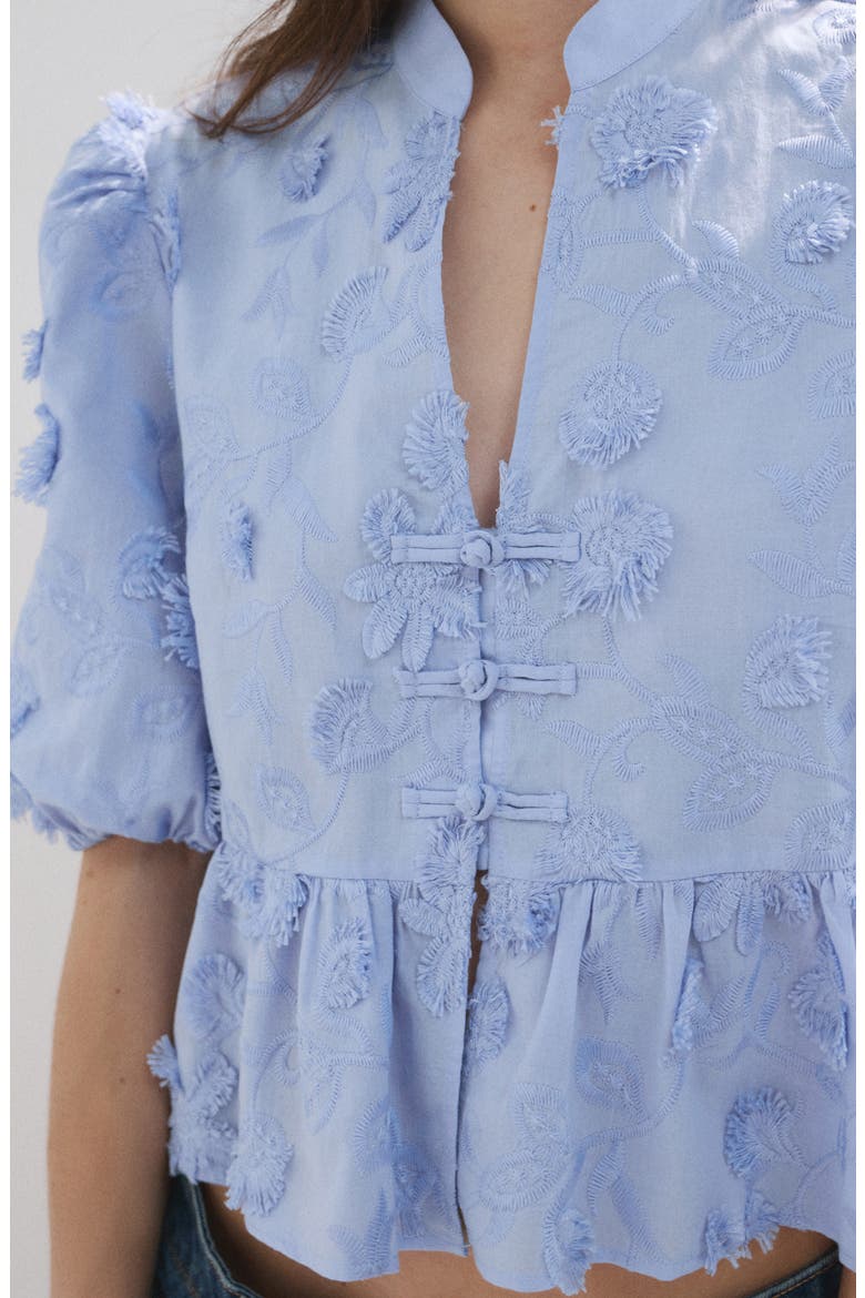 Floral Puff Sleeve Peplum Top, Alternate, color, SKY BLUE