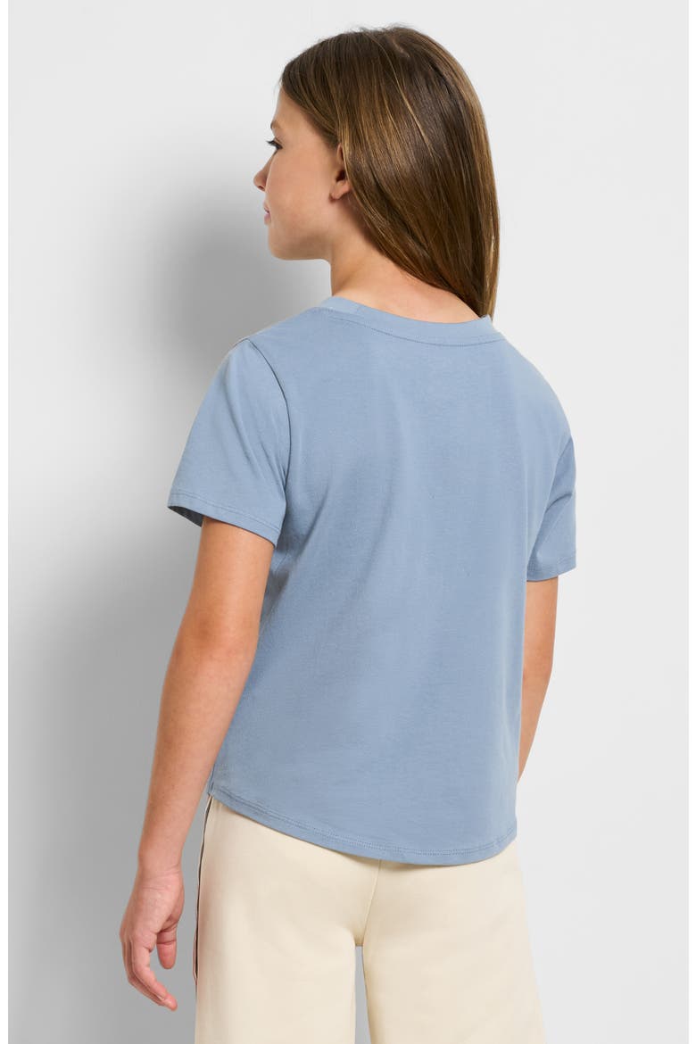 Kids' Embroidered Tie Hem T-Shirt, Alternate, color, SKY/ PEWTER