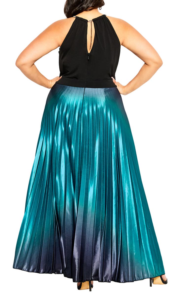 City Chic Ombré Pleated Sleeveless Maxi Dress, Alternate, color, Black