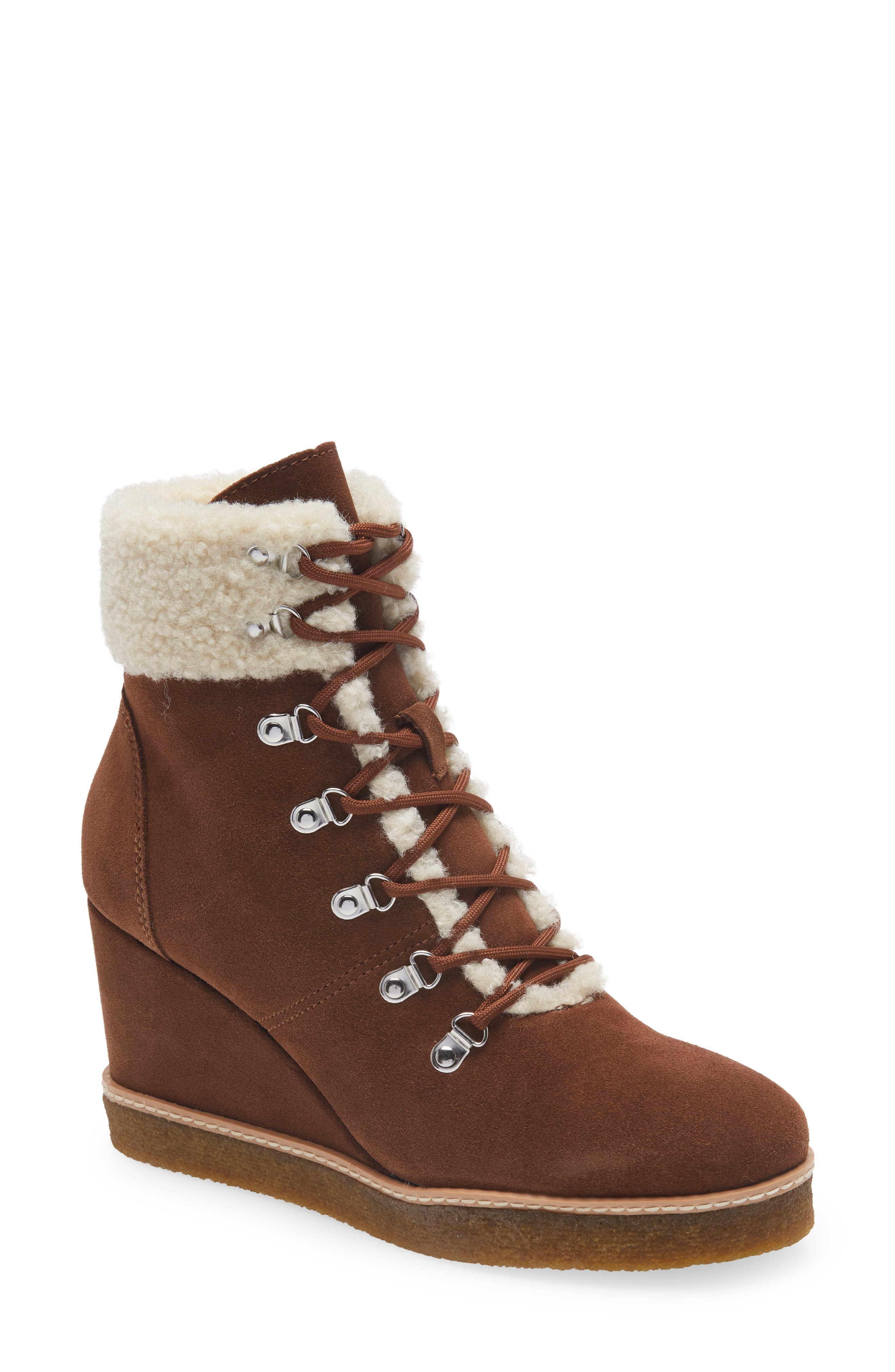 Steve Madden Marcel Faux Shearling Wedge Bootie, Main, color, 