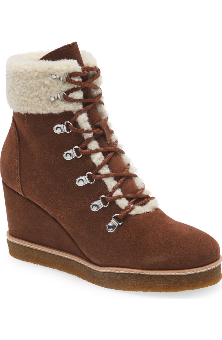 Steve Madden Marcel Faux Shearling Wedge Bootie, Main, color,