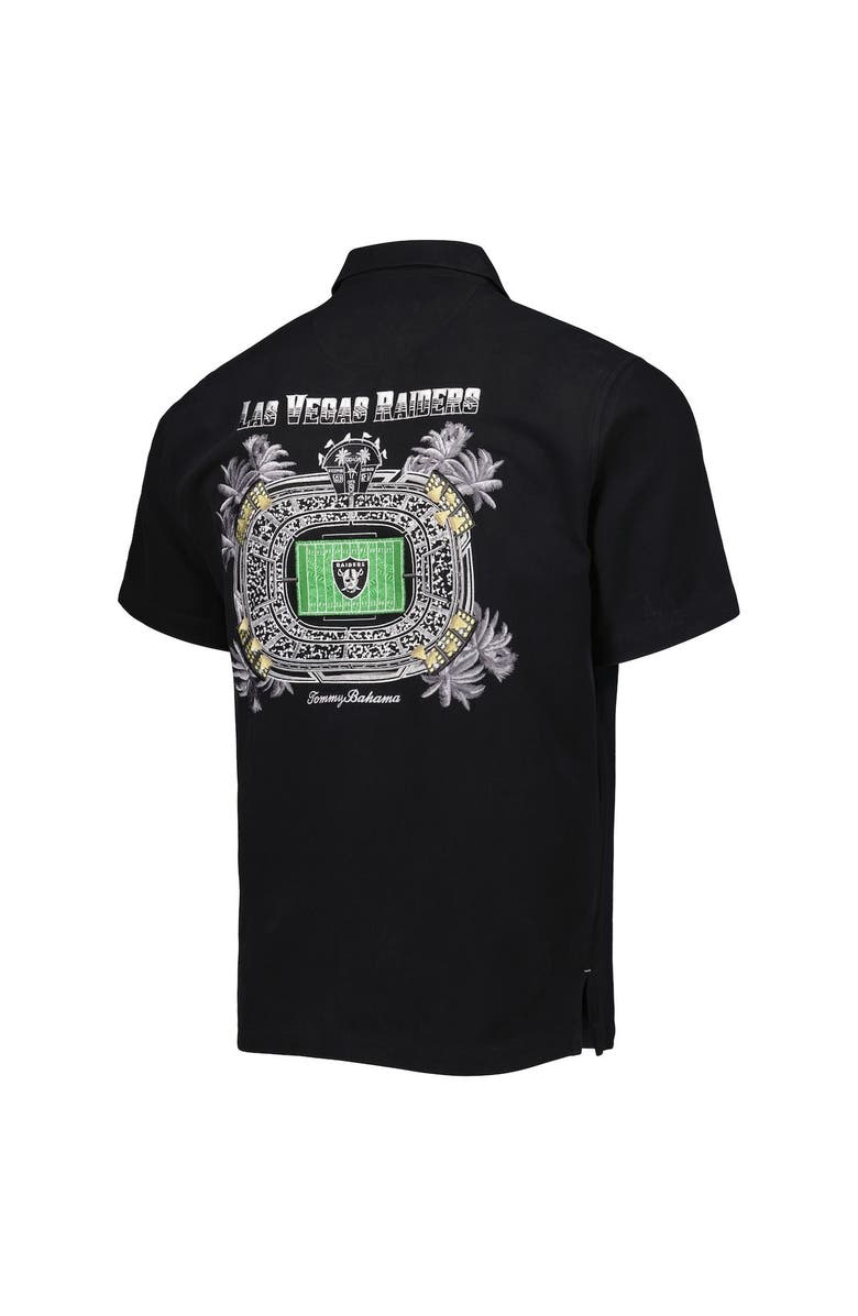 Tommy Bahama Men's Tommy Bahama Black Las Vegas Raiders Top of Your Game Camp Button-Up Shirt, Alternate, color, Black