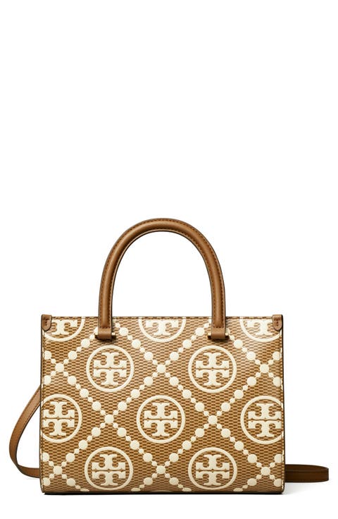 T Monogram Embossed Textured Leather Tote