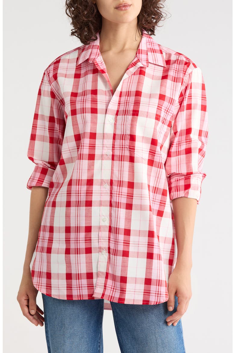 Boyfriend Button-Up Shirt, Main, color, RED WHITE PINK PLAID