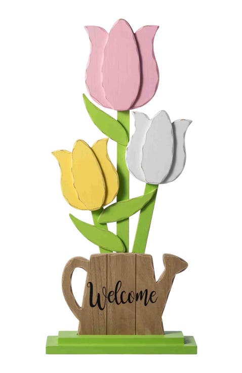 30"H Easter Wooden Tulip Porch Decor