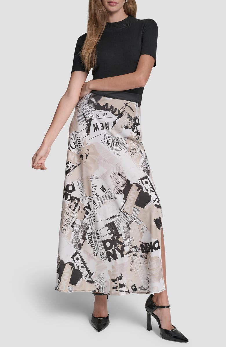 DKNY Newspaper Print Maxi Skirt, Alternate, color, Dkny Headliner