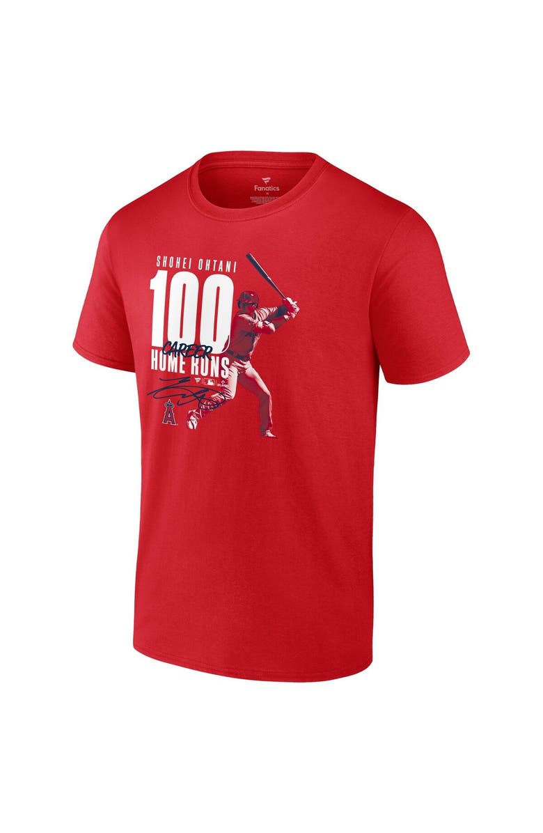 FANATICS Men's Fanatics Branded Shohei Ohtani Red Los Angeles Angels 100th Career Home Run T-Shirt, Alternate, color, 