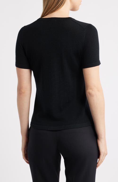Anne Klein Luxe Washable Short Sleeve Wool Sweater In Black