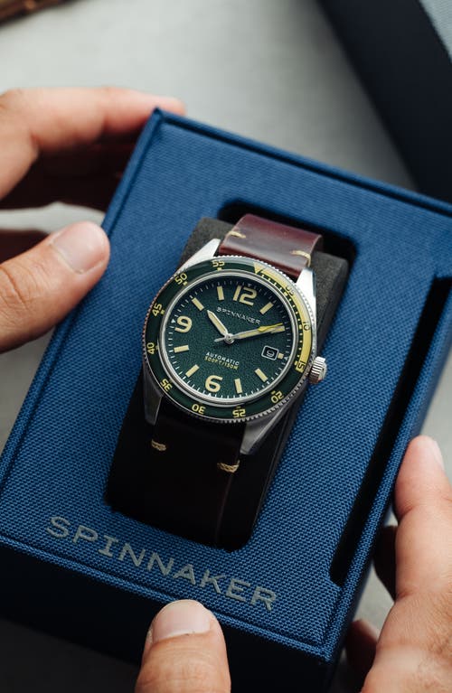 Spinnaker Fleuss Automatic Leather Strap Watch, 43mm In Green