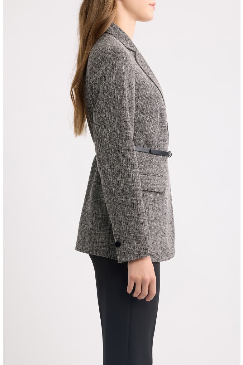One-Button Belted Blazer, Alternate, color, ANNE BLACK / WHITE DOVE