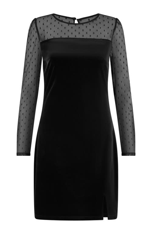 Yumi Velvet Sheer Sleeved Mini Dress In Black
