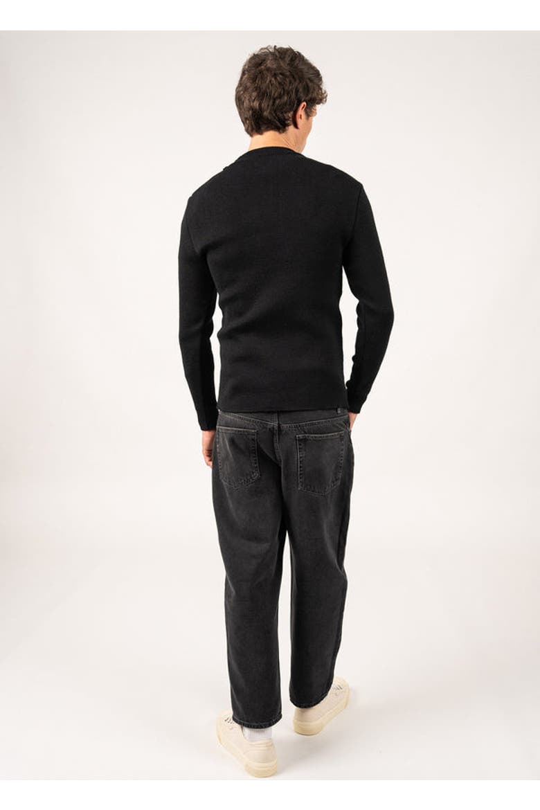 MATELOT - Wool Fisherman Sweater with Button Shoulder, Alternate, color, Black