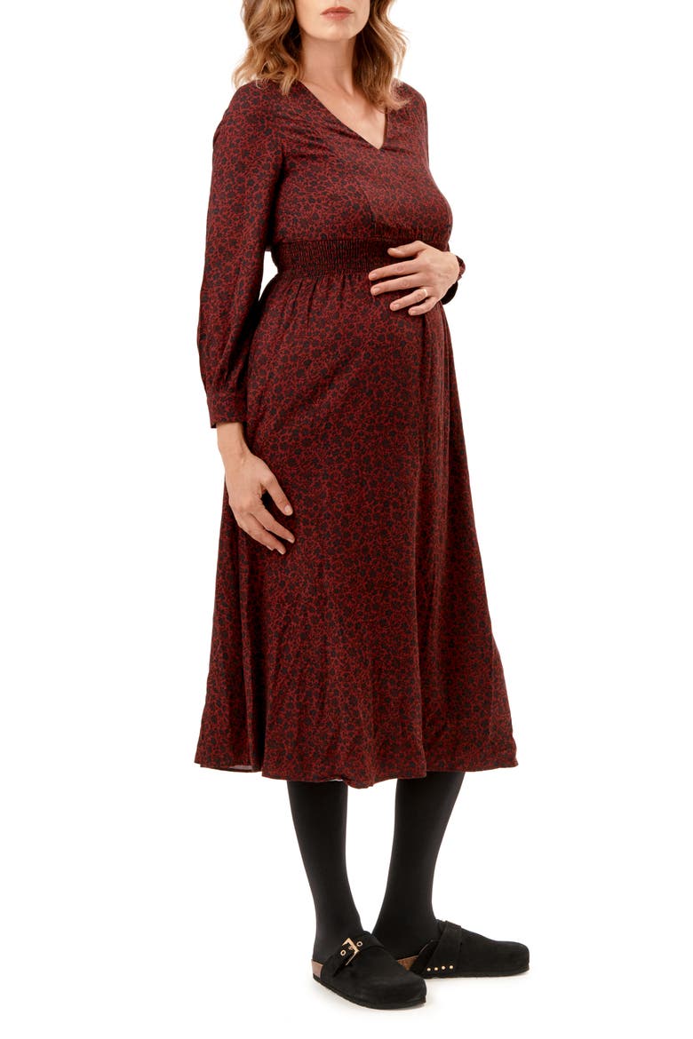 Leila Maternity & Nursing Dress, Alternate, color, BURGUNDY FLORAL