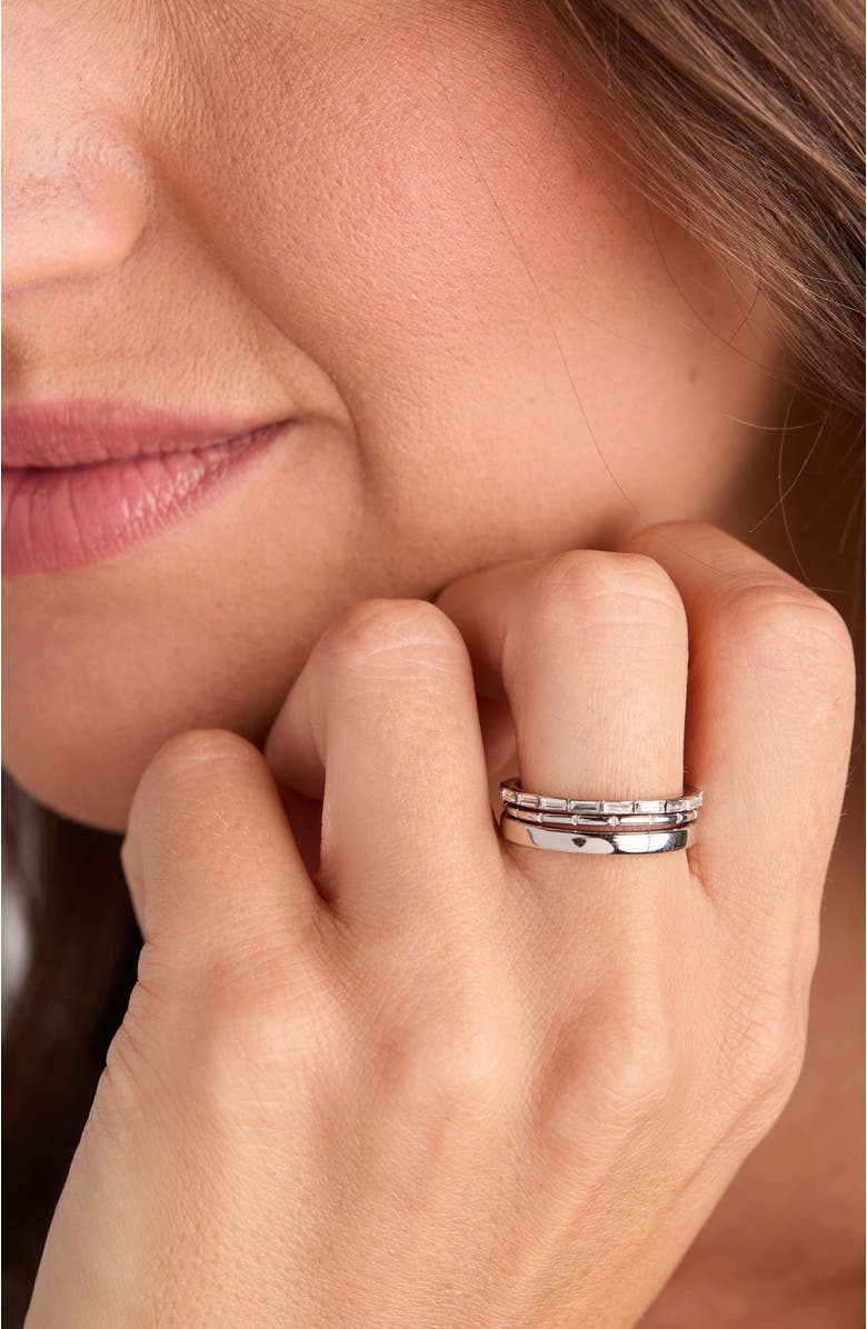 Alex and Ani Baguette Stacking Ring Set of 3, Alternate, color, Silver