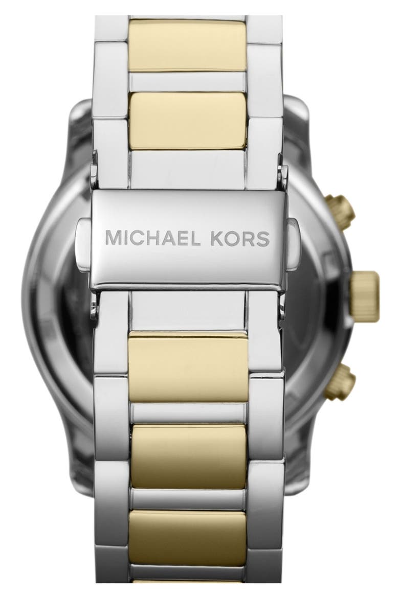 Michael Kors 'Large Runway' Two Tone Chronograph Watch, Alternate, color, GOLD/ SILVER