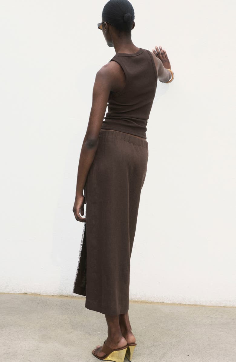 MANGO Side Tie Linen Wrap Skirt, Alternate, color, Chocolate
