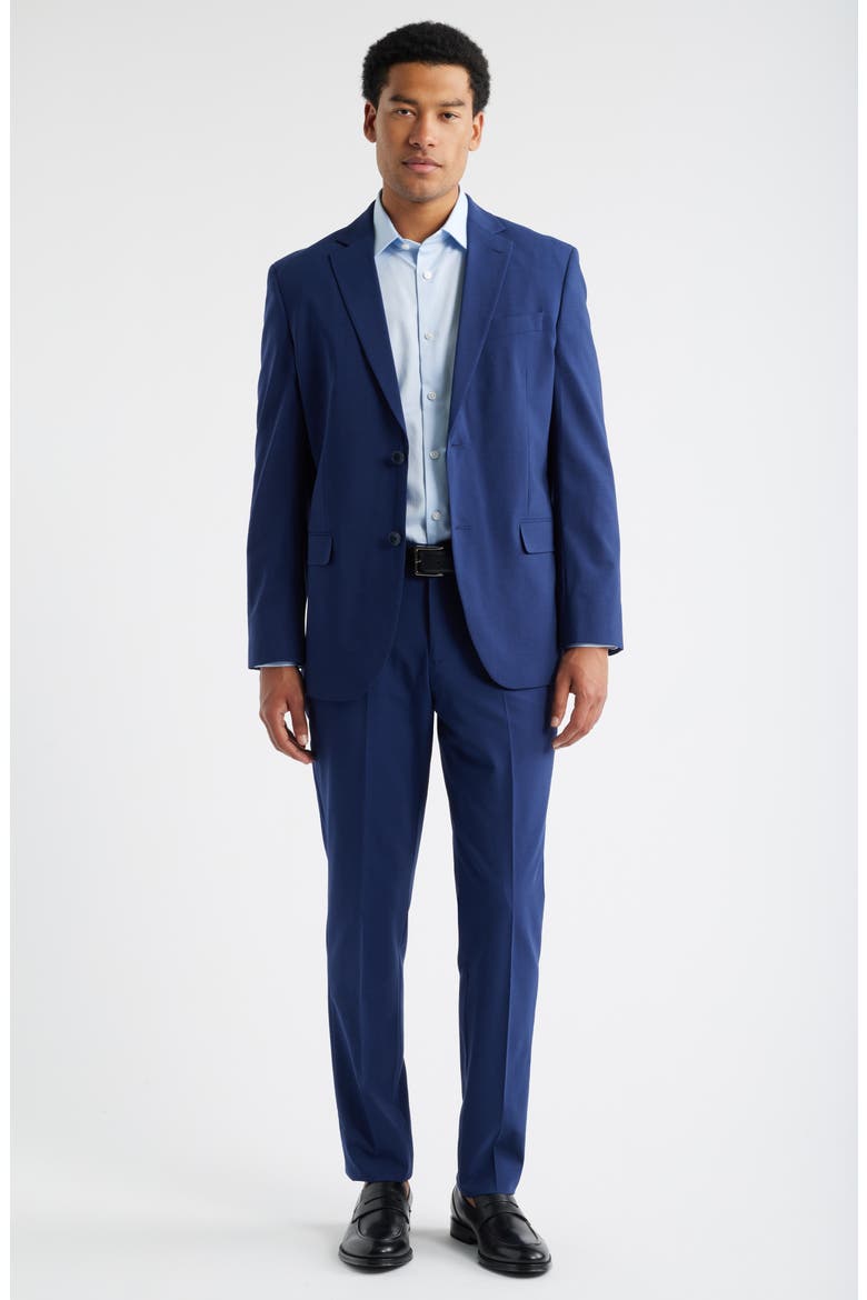 Trim Fit Herringbone Dress Shirt, Alternate, color, BLUE HERRINGBONE