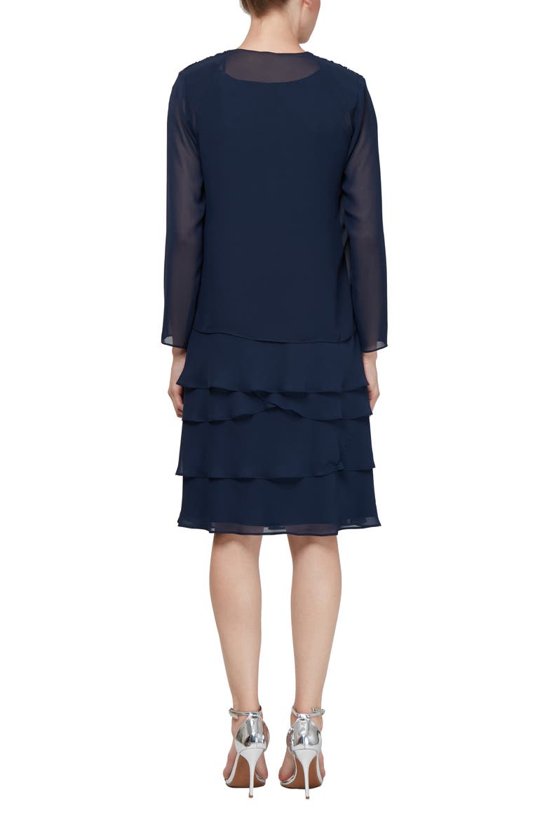 SLNY Tiered Chiffon Cocktail Dress with Jacket, Alternate, color, NAVY