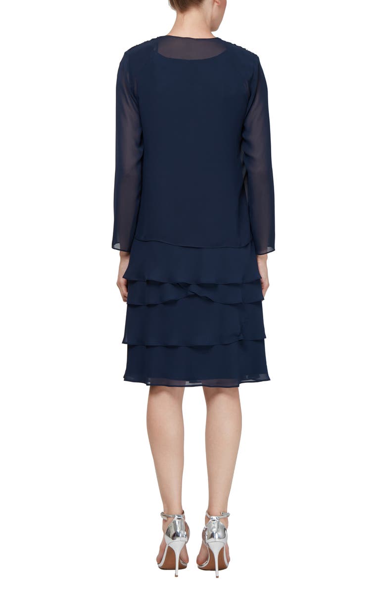 SL FASHIONS SLNY Tiered Chiffon Cocktail Dress with Jacket, Alternate, color, Navy