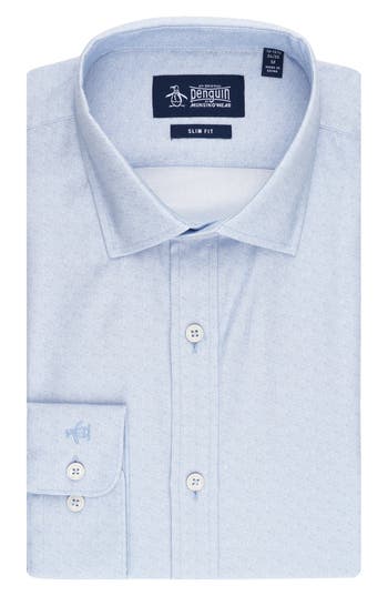 Original Penguin Batik Slim Fit Geometric Stretch Cotton Button-up Shirt In Light Blue