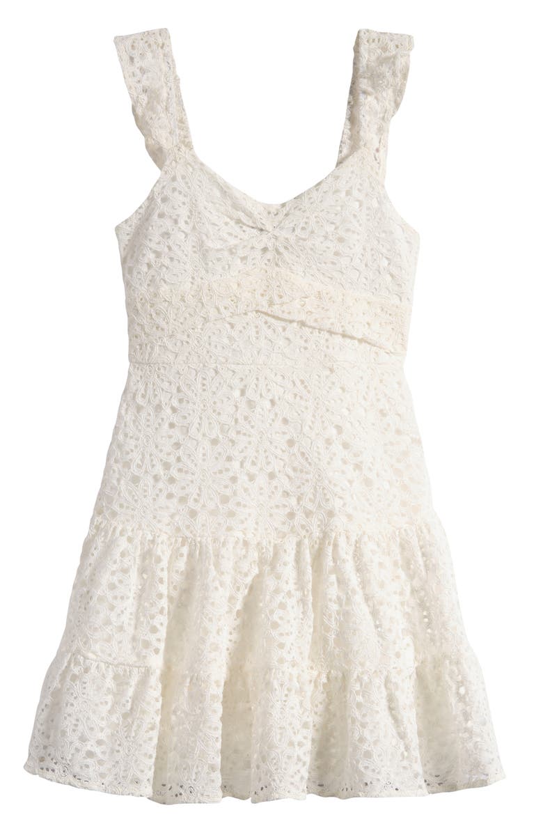 Ava & Yelly Lace Tiered Ruffle Cotton Blend Dress, Main, color, White
