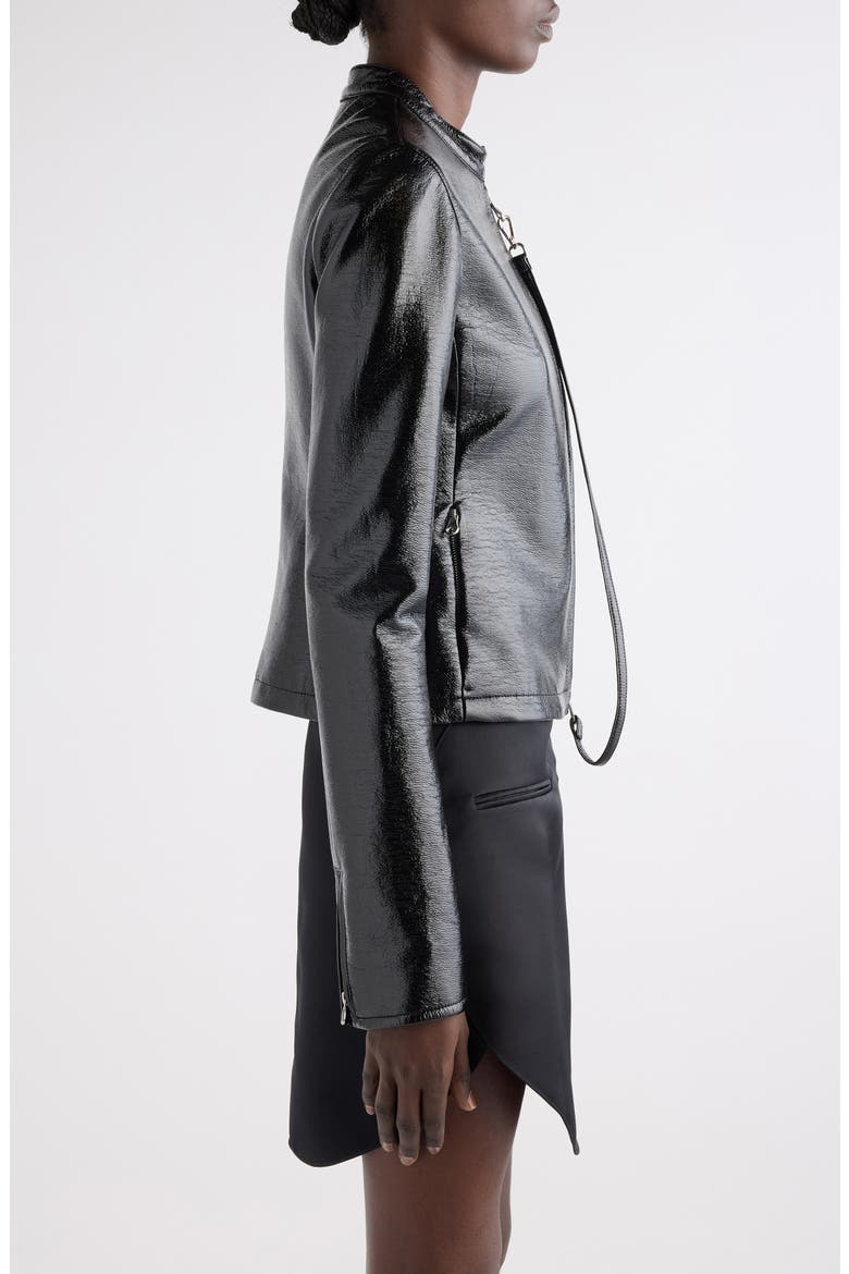 City Vinyl Biker Jacket, Alternate, color, BLACK