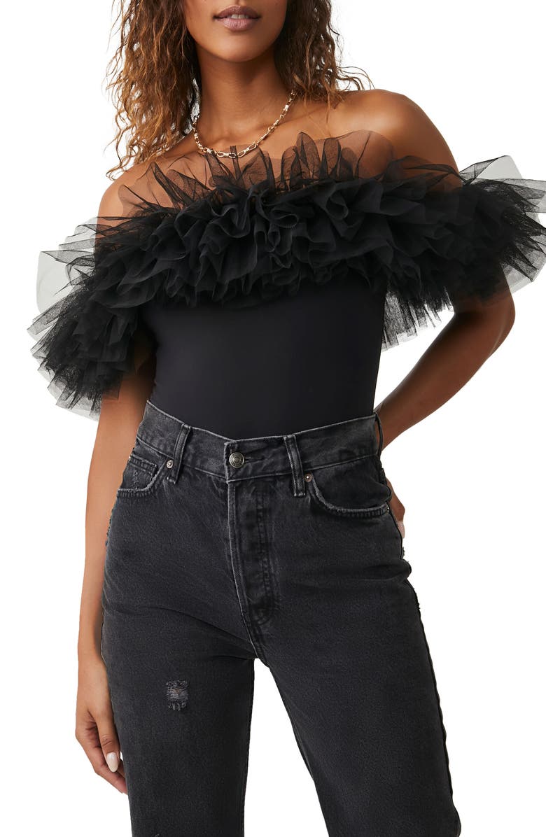 Free People Big Love Tulle Accent Sleeveless Bodysuit, Main, color, 