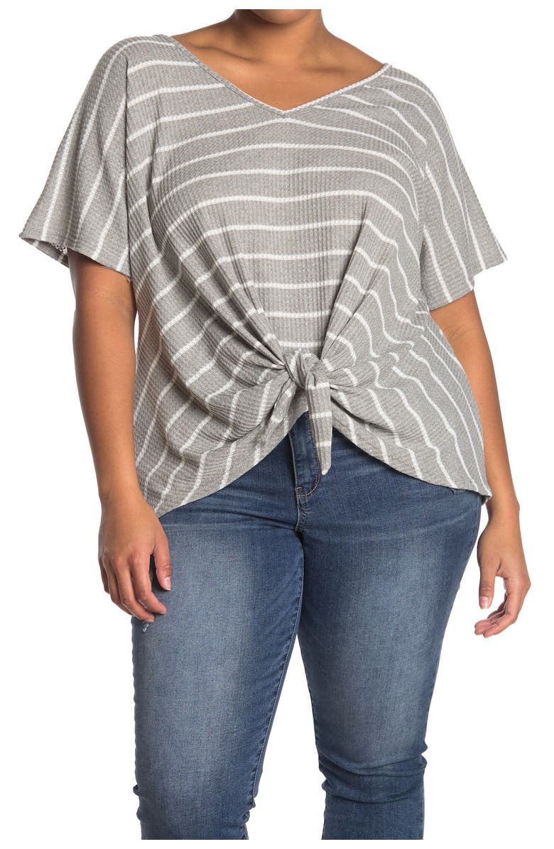 Forgotten Grace Striped V-Neck Tie Front Top, Main, color, 