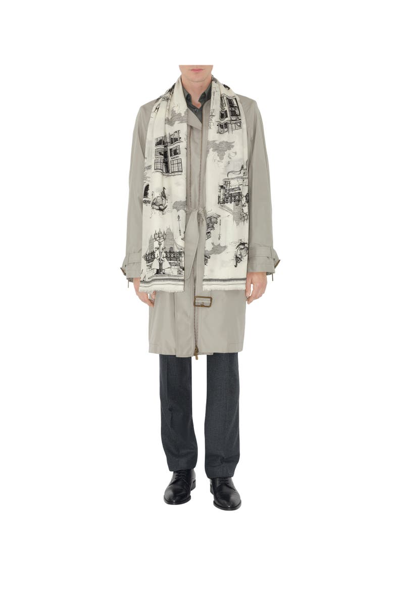 Burberry London Landmarks Wool Silk Scarf, Alternate, color, Monochrome