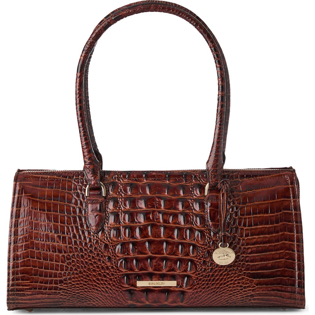 Brahmin Sophia Croc Embossed Leather Satchel In Brown