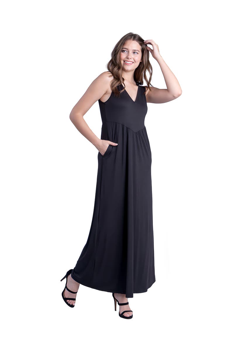 24seven Comfort Apparel Sleeveless V-Neck Maxi Dress with Pocket Detail, Alternate, color, Black