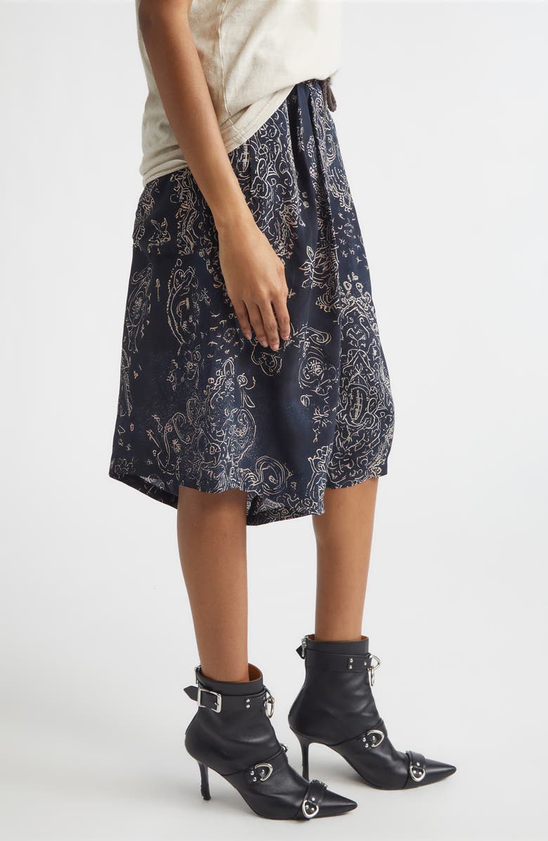 R13 Pleated Jumbo Drawstring Waist Cupro Shorts, Alternate, color, Blue Medallion Print