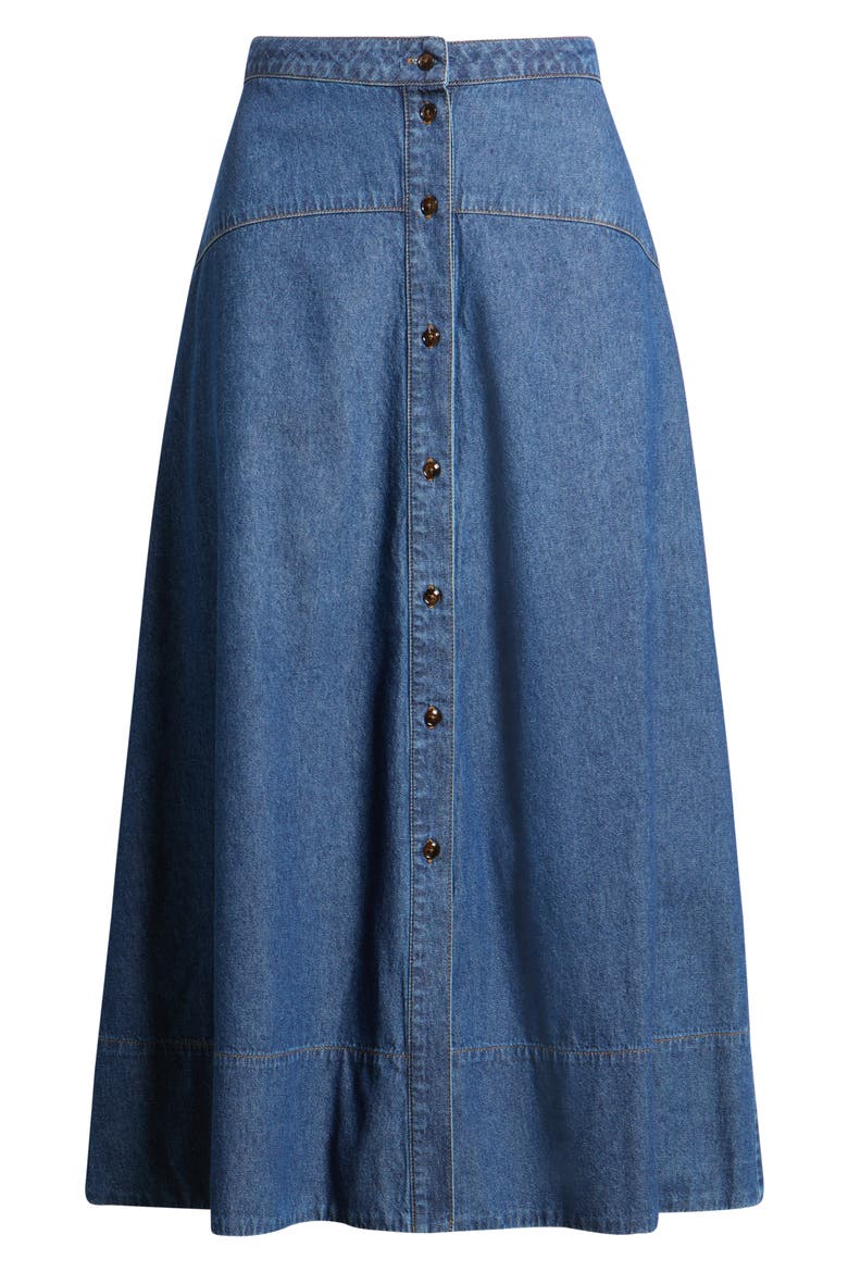Button Front Denim Midi Skirt, Main, color, ARIES WASH