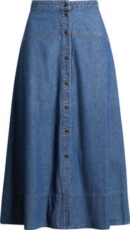 Anne Klein Button Front Denim Midi Skirt