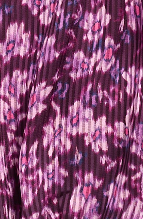 Walking On Sunshine Kids' Floral Long Sleeve Plissé Tiered Dress In Purple