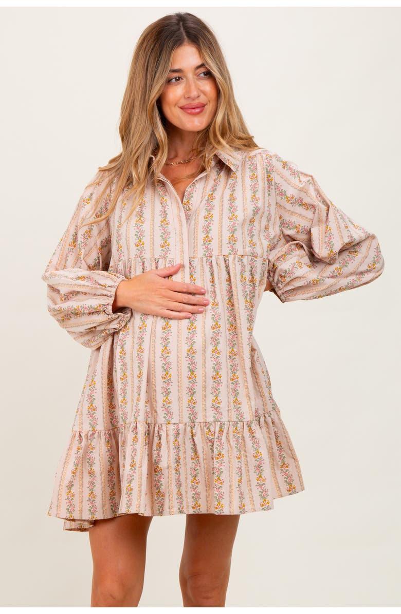 PinkBlush Floral Print Shirring Half Buttoned Shirt Dress, Alternate, color, 