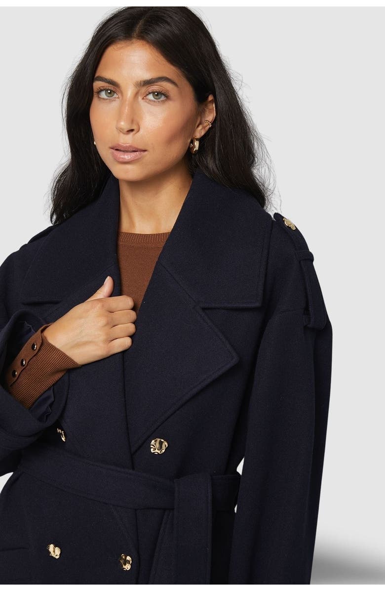 Wallis Wide Lapel Trench Coat, Alternate, color, Navy