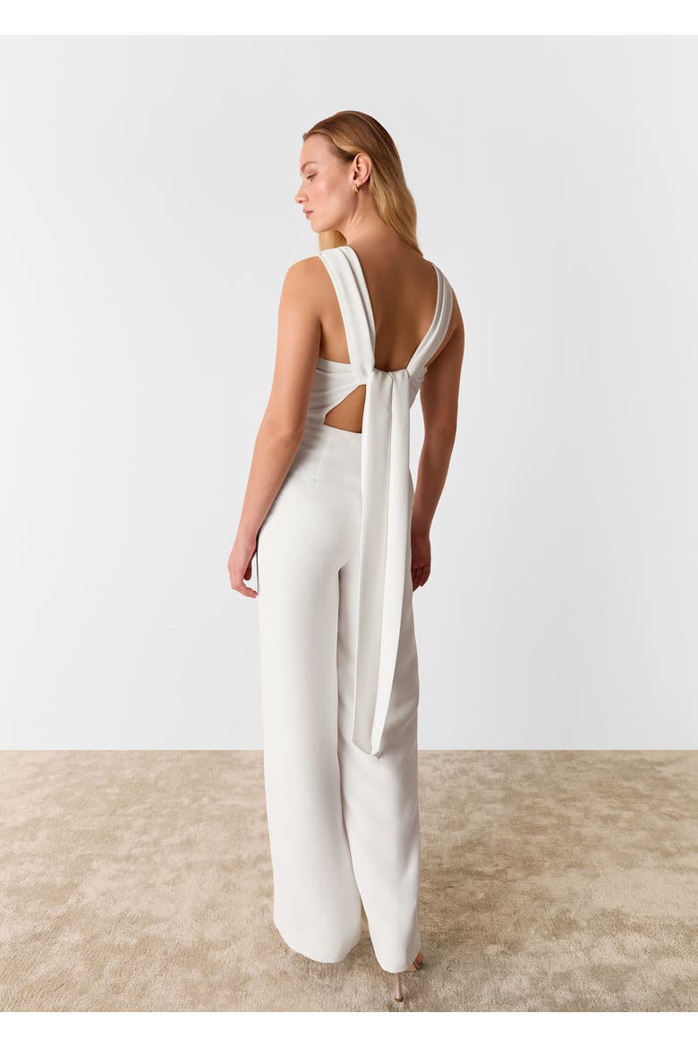 Tie Back Wide Leg Bridal Jumpsuit, Alternate, color, Ivory