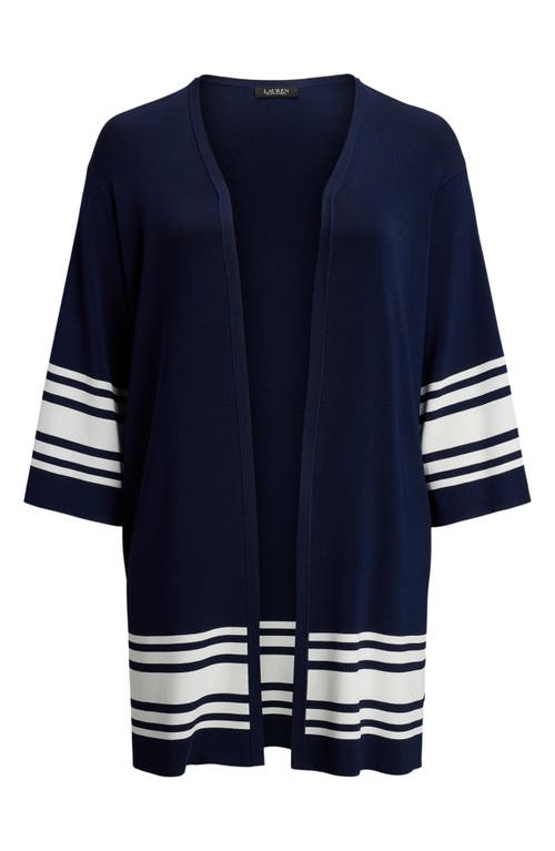 Shop Ralph Lauren Lauren Long Open Front Cardigan In Refined Navy/white