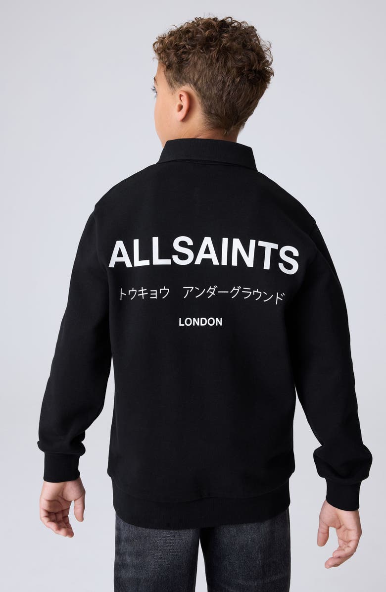 smALLSAINTS by ALLSAINTS Kids' Underground Logo Graphic Polo Sweatshirt, Alternate, color, Black
