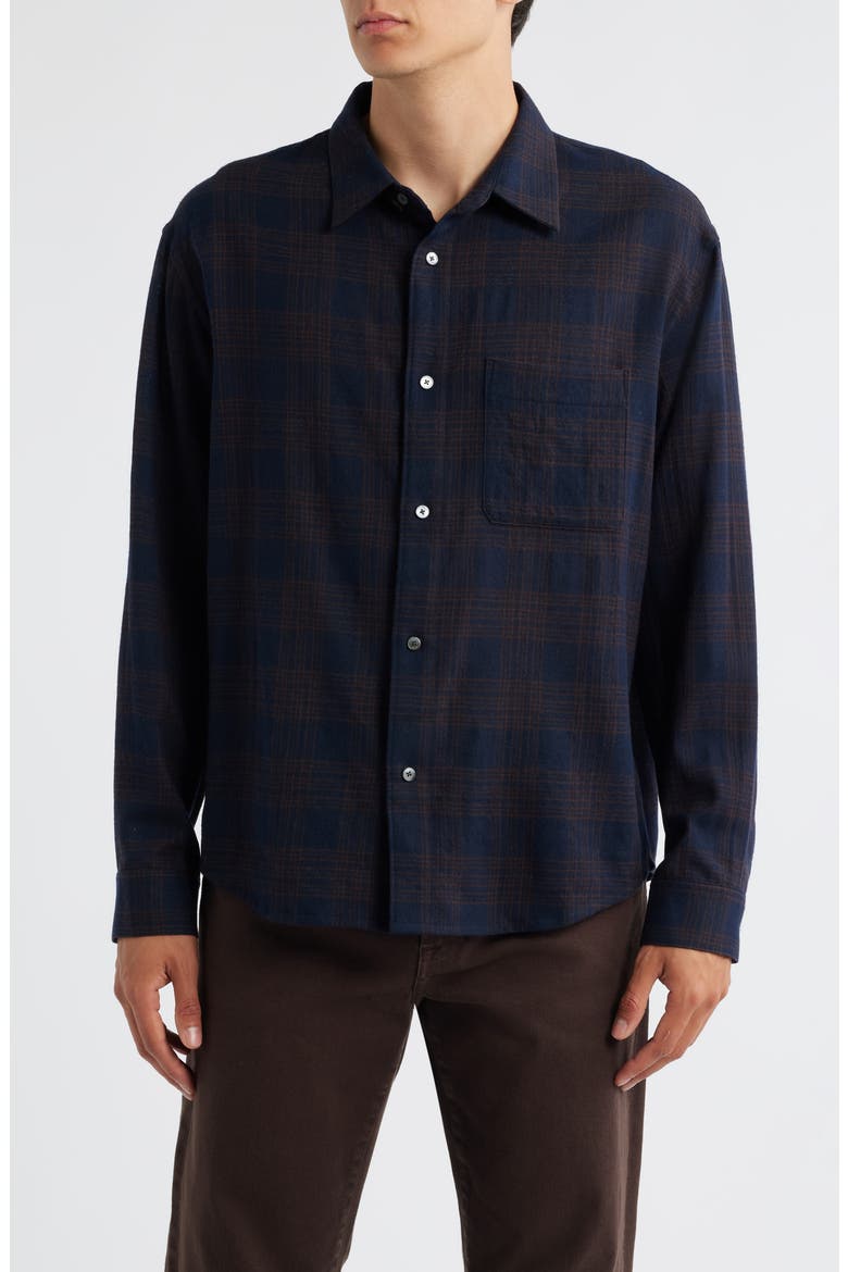 Plaid Virgin Wool Button-Up Shirt, Main, color, NAVY MULTI