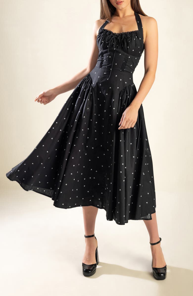 FREEMARKET Halter Tie Cotton Fit & Flare Dress, Alternate, color, 