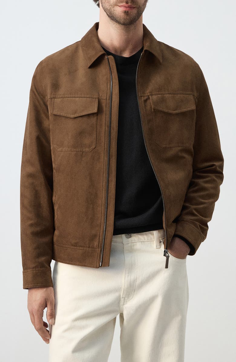 MANGO Faux Suede Jacket, Main, color, Cognac