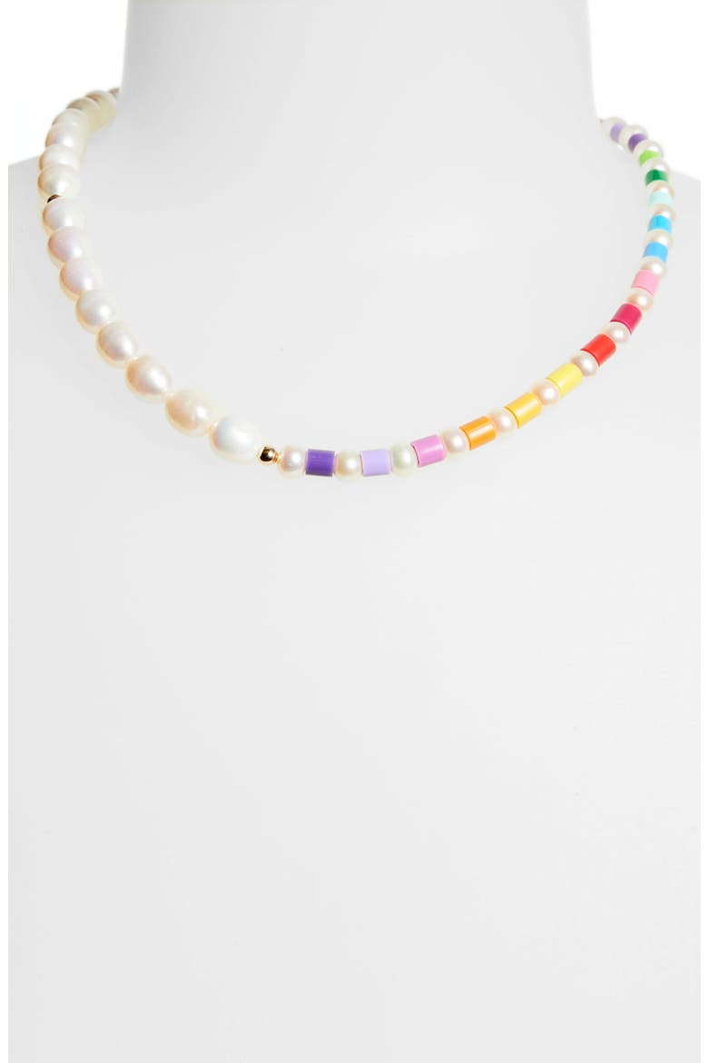 Thasos Bead & Baroque Pearl Necklace, Alternate, color, GOLD