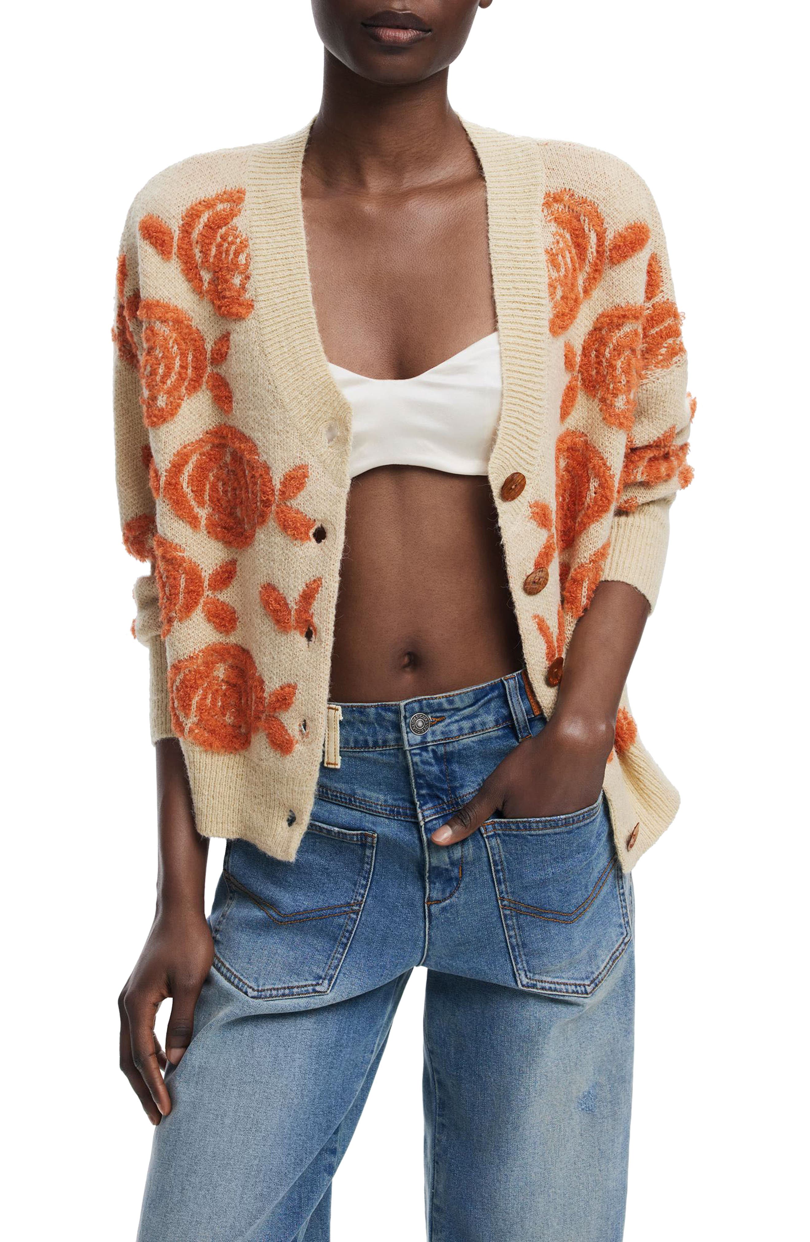 Desigual Floral Jacquard V-Neck Cardigan