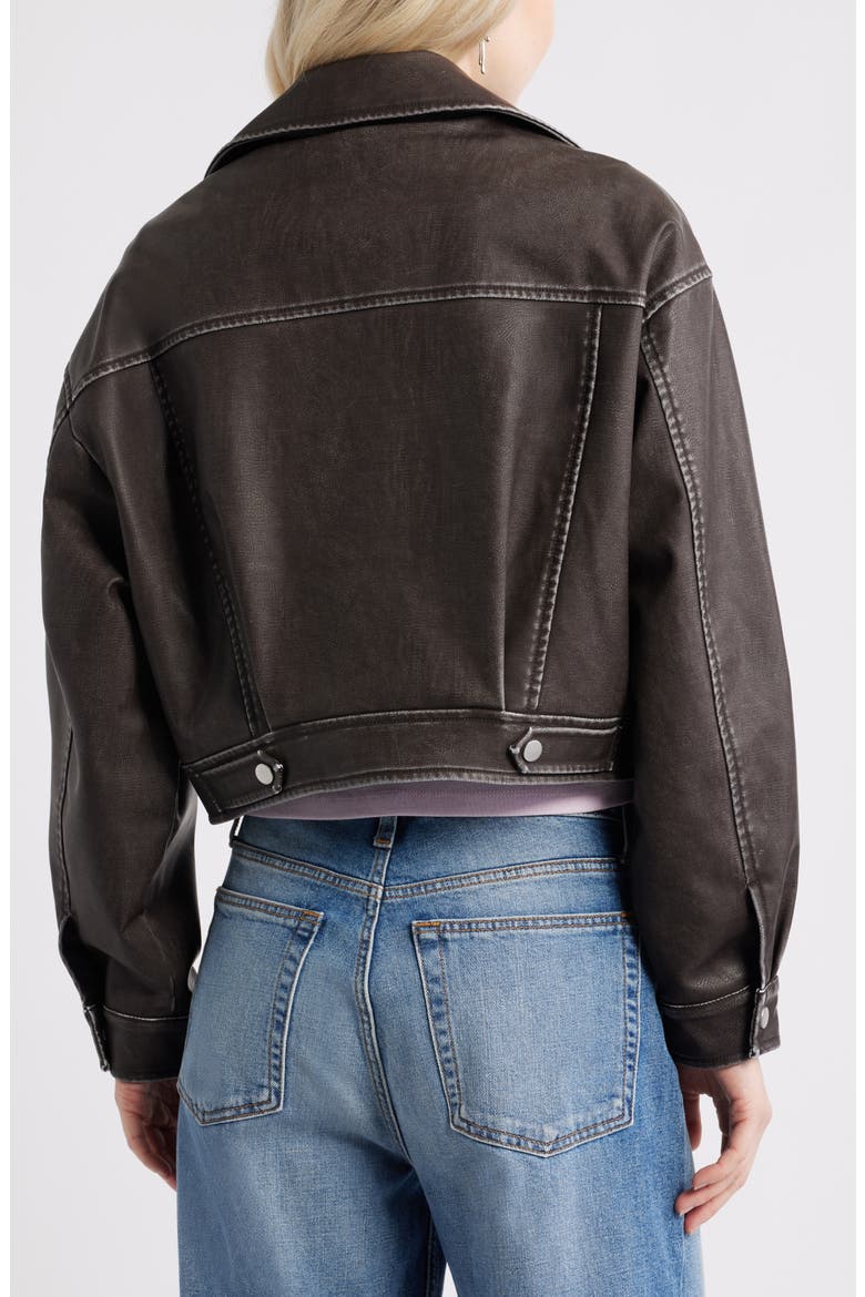 Washed Faux Leather Jacket, Alternate, color, BROWN