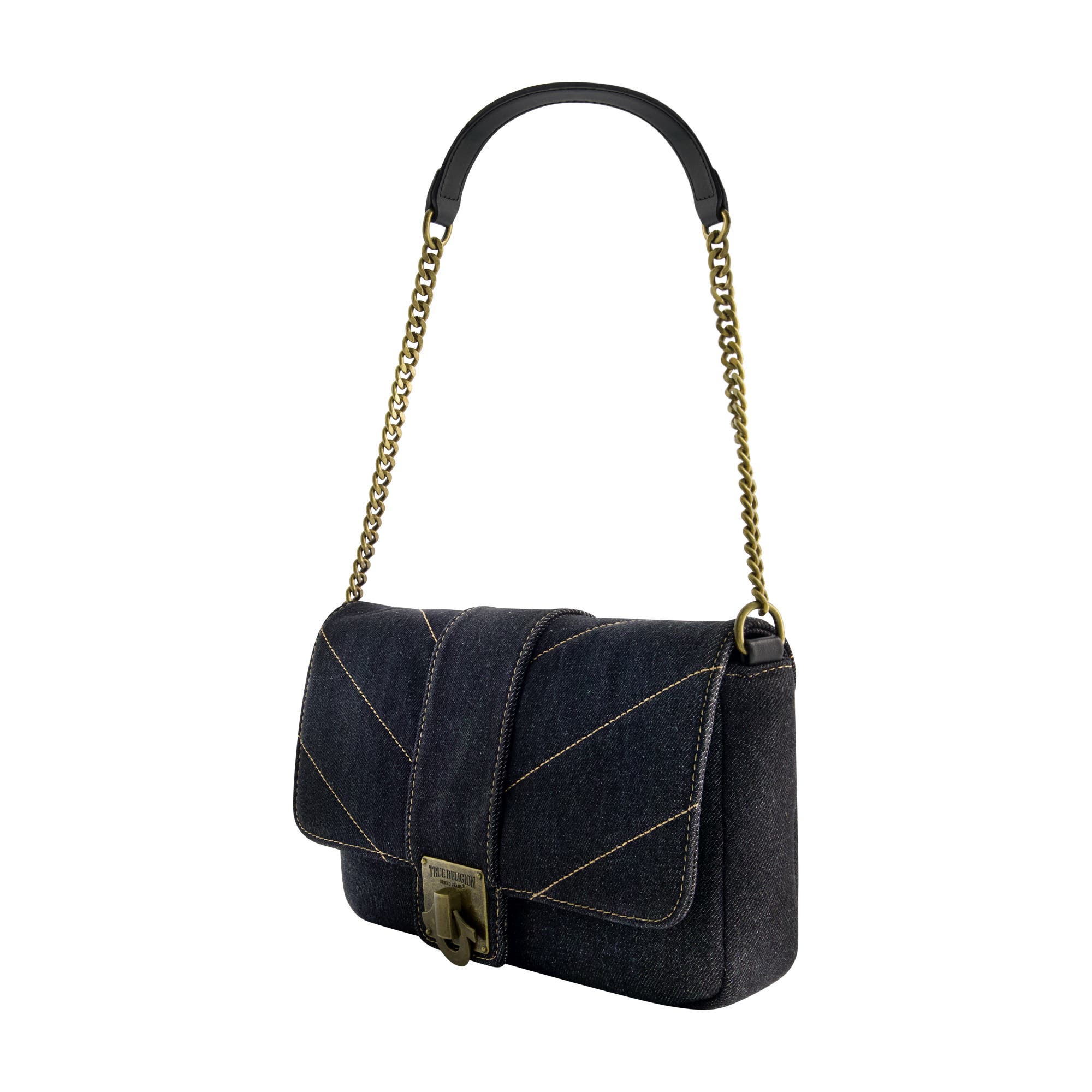 True Religion Denim Brass Hardware Flap, Alternate, color, Black