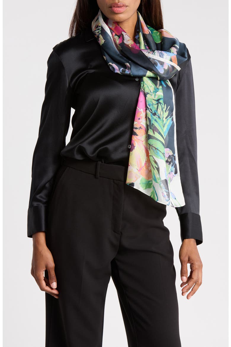 Garden Blooms Oblong Scarf, Main, color, BLACK BRIGHT