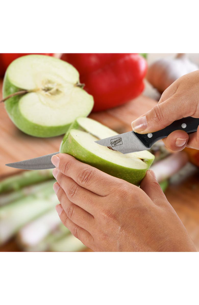 Gibson Home Wildcraft 15 Piece Stainless Steel Cutlery Set with Pine Wood Cutting Board, Alternate, color, Black